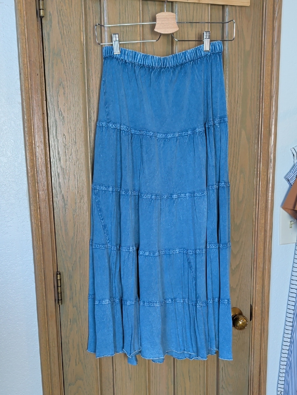 Studio West Blue Tiered Maxi Skirt - Casual Boho